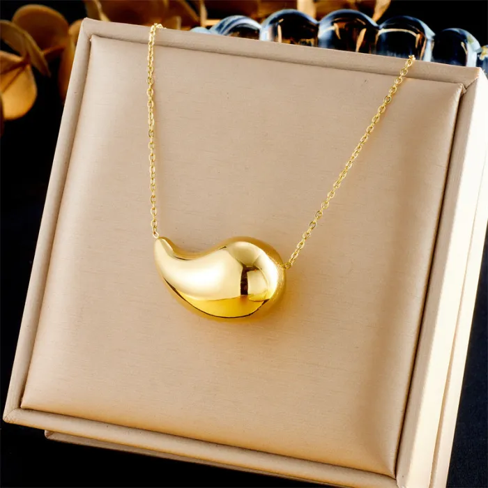 Hollow Teardrop Pendant Jewelry Set – Gold-Plated Stainless Steel Earrings, Bracelet & Necklace for Women | Modern Minimalist Design | Wholesale