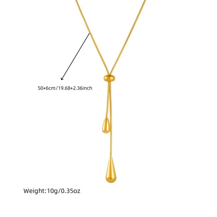 Adjustable Teardrop Chain Jewelry Set – Vintage Gold Stainless Steel Earrings & Necklace for Women | Minimalist Pull-Through Design | Wholesale