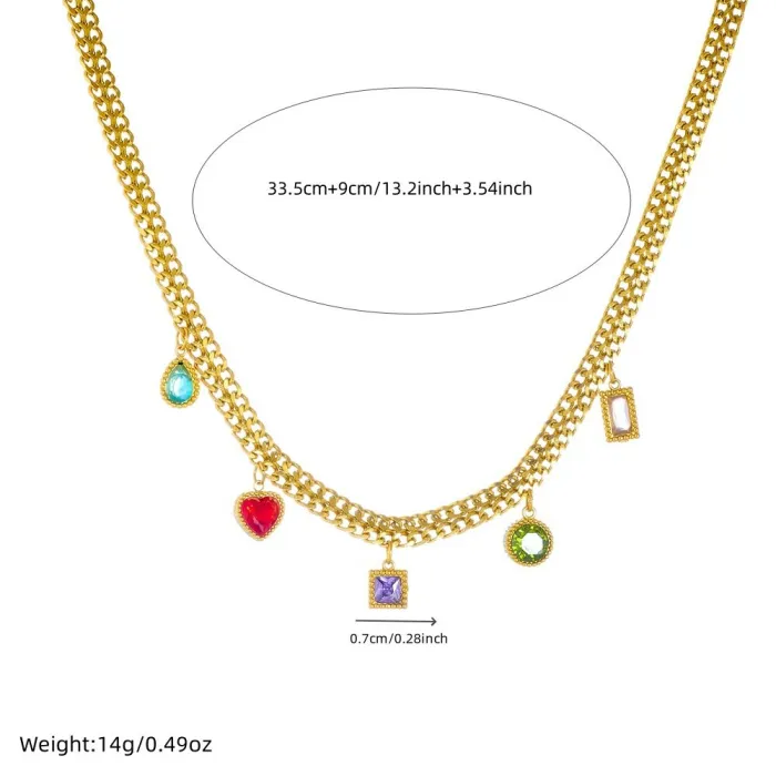 Colorful Rhinestone Heart Pendant Choker – Gold-Plated Stainless Steel Dainty Short Necklace for Women | Sweet Spicy Y2K Style | Wholesale Jewelry