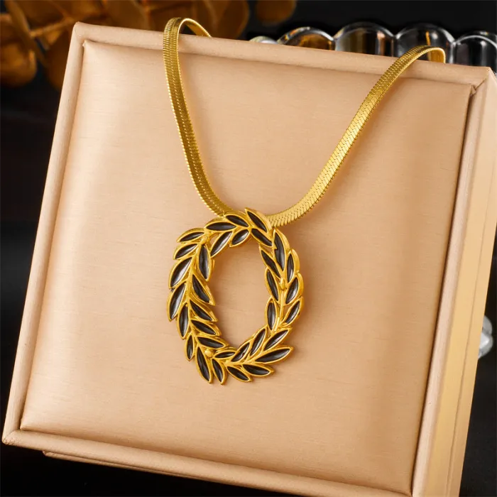 Black Leaf Jewelry Set for Women – Gold-Plated Stainless Steel Earrings, Ring & Necklace | Vintage Botanical Design | Wholesale Accessories