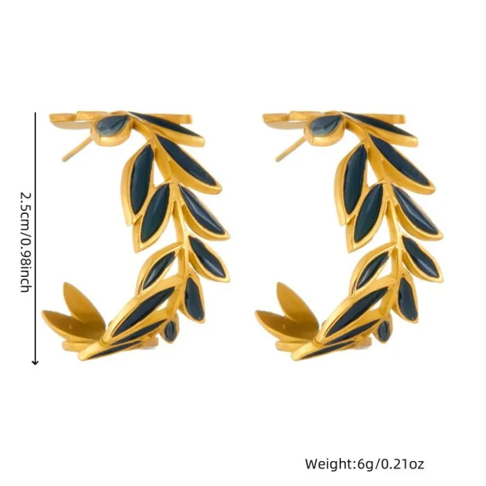 Black Leaf Jewelry Set for Women – Gold-Plated Stainless Steel Earrings, Ring & Necklace | Vintage Botanical Design | Wholesale Accessories