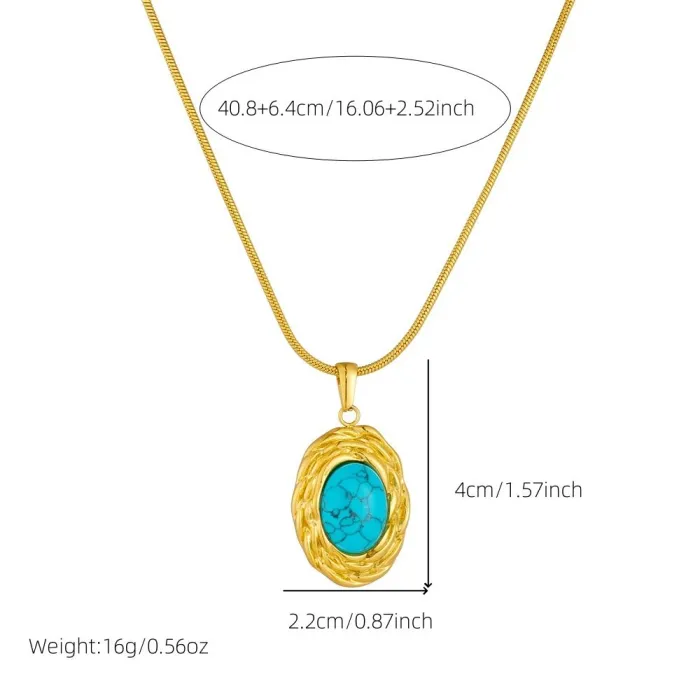 French Vintage Turquoise Jewelry Set – Braided Oval Stainless Steel Ring, Earrings & Necklace for Women | Elegant Boho Style | Wholesale