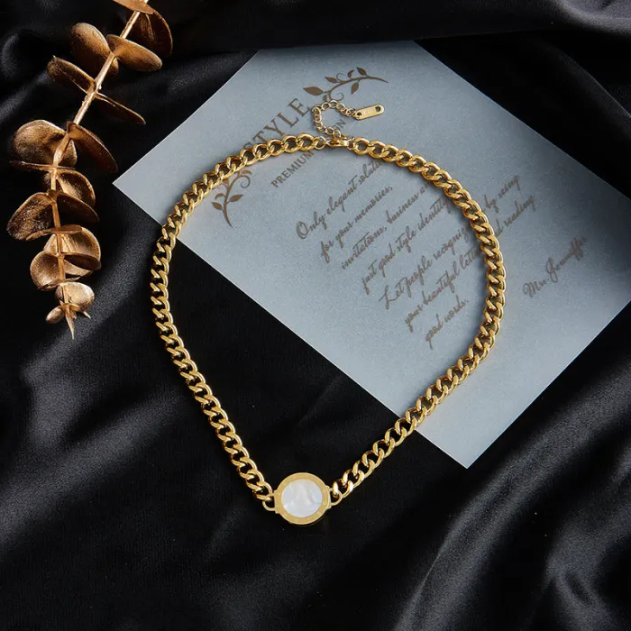 Chunky Roman Coin Jewelry Set – Vintage Gold Stainless Steel Necklace & Bracelet with Heavy Chain Links | Statement Accessories for Women | Wholesale