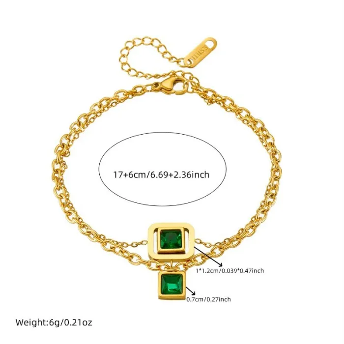 Vintage Gold Geometric Jewelry Set – Double-Layer Chain Necklace, Earrings & Bracelet in Stainless Steel | Square Link Design | Wholesale Jewelry