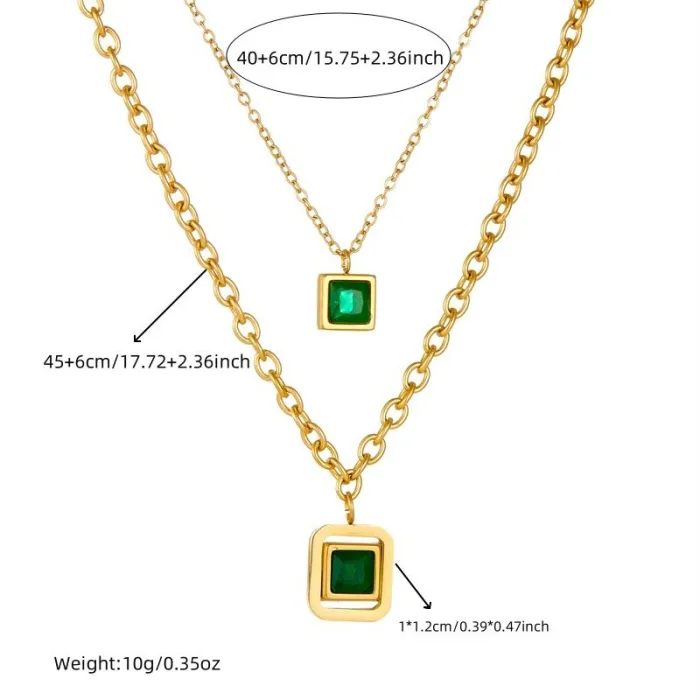Vintage Gold Geometric Jewelry Set – Double-Layer Chain Necklace, Earrings & Bracelet in Stainless Steel | Square Link Design | Wholesale Jewelry