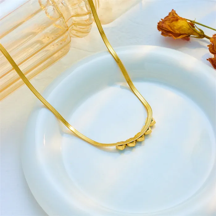 Emerald Green Heart Jewelry Set – Dainty Zircon Bracelet & Snake Chain Necklace in Gold-Plated Stainless Steel | Minimalist Gift for Women | Wholesale