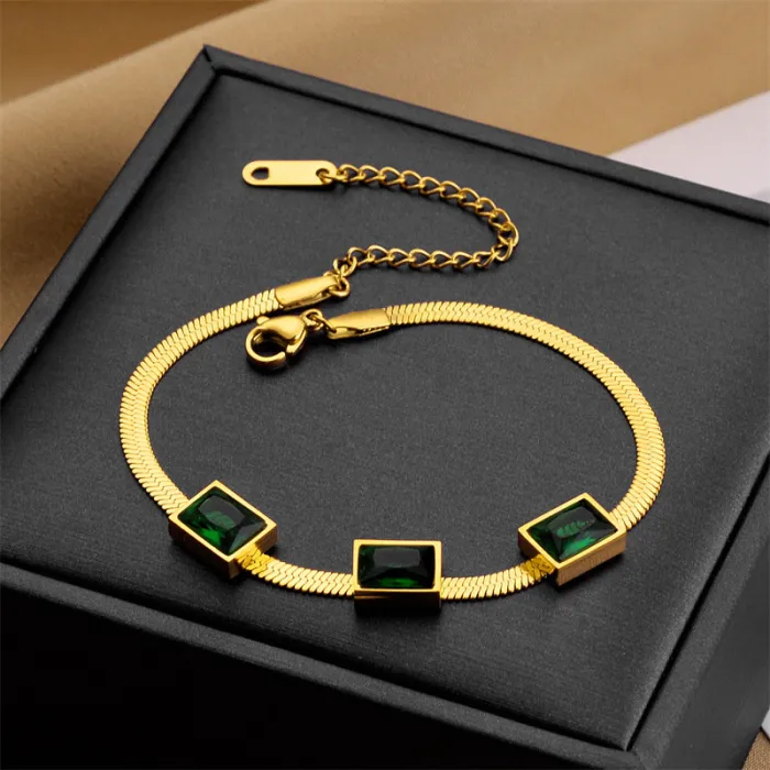 Emerald Green Sugar Cube Jewelry Set – Minimalist Titanium Steel Necklace & Bracelet for Women | Vintage Chic Gift Set | Wholesale Jewelry