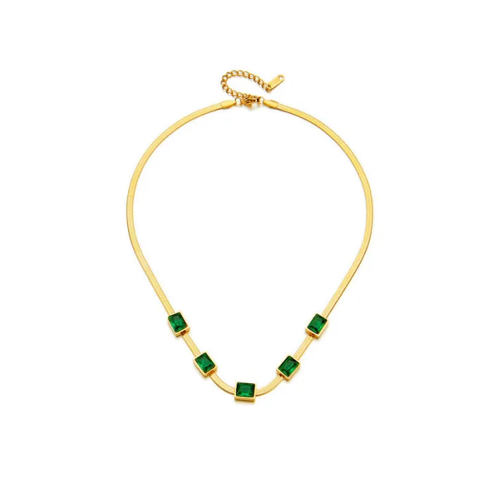 Emerald Green Sugar Cube Jewelry Set – Minimalist Titanium Steel Necklace & Bracelet for Women | Vintage Chic Gift Set | Wholesale Jewelry