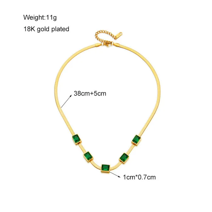 Emerald Green Sugar Cube Jewelry Set – Minimalist Titanium Steel Necklace & Bracelet for Women | Vintage Chic Gift Set | Wholesale Jewelry