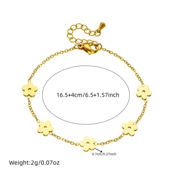Korean Style Gold Flower Jewelry Set – Polished Stainless Steel Necklace, Stud Earrings & Bracelet | Minimalist Everyday Design | Wholesale
