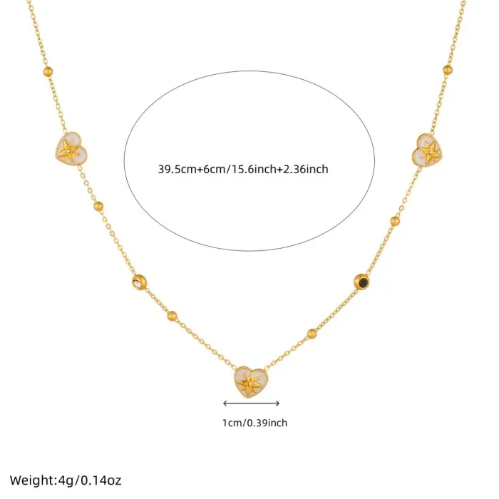 Platinum Star Heart Jewelry Set – Vintage Color-Block Stainless Steel Necklace, Bracelet & Earrings with Zircon Details | Unique Design | Wholesale