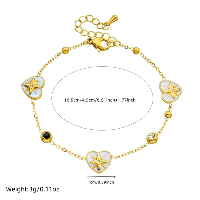 Platinum Star Heart Jewelry Set – Vintage Color-Block Stainless Steel Necklace, Bracelet & Earrings with Zircon Details | Unique Design | Wholesale