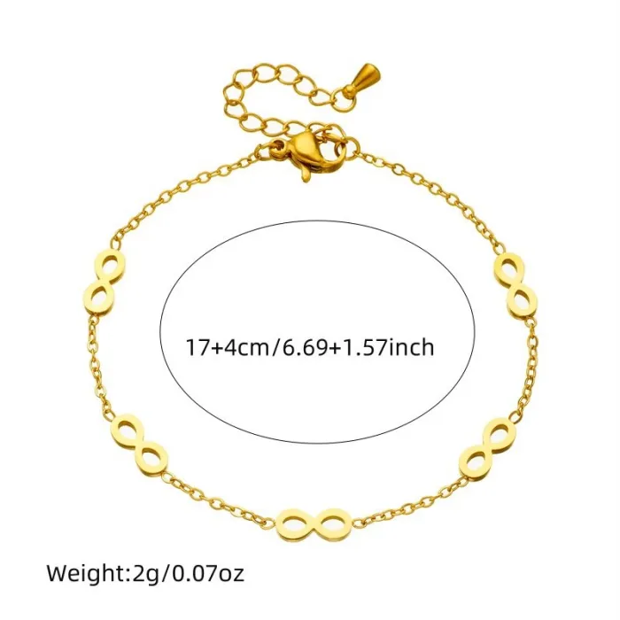 Gold Infinity Jewelry Set – Korean Style Polished Stainless Steel Necklace, Stud Earrings & Bracelet with Chain Link Design | Minimalist | Wholesale