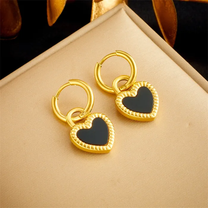 Minimalist Heart Pendant Jewelry Set – Stainless Steel Dangle Earrings & Clavicle Chain Necklace for Women | Cute Romantic Style | Wholesale