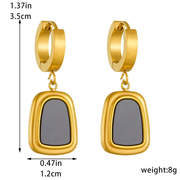 Geometric Trapezoid Pendant Jewelry Set – Gold-Plated Stainless Steel Chain Necklace & Earrings | Vintage Minimalist Style | Wholesale