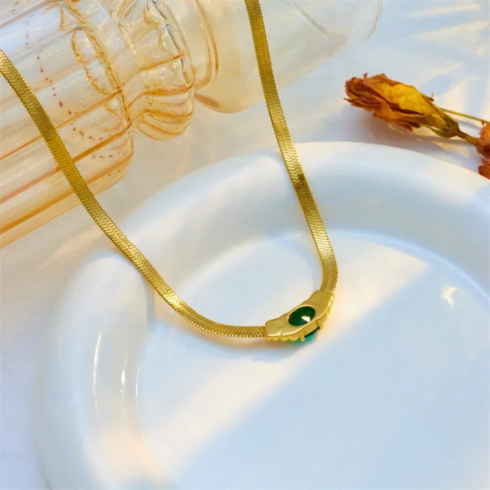 Faceted Rhinestone Snake Chain Jewelry Set – Gold-Tone Stainless Steel Bracelet & Necklace in Vintage Minimalist Style | Wholesale Accessories