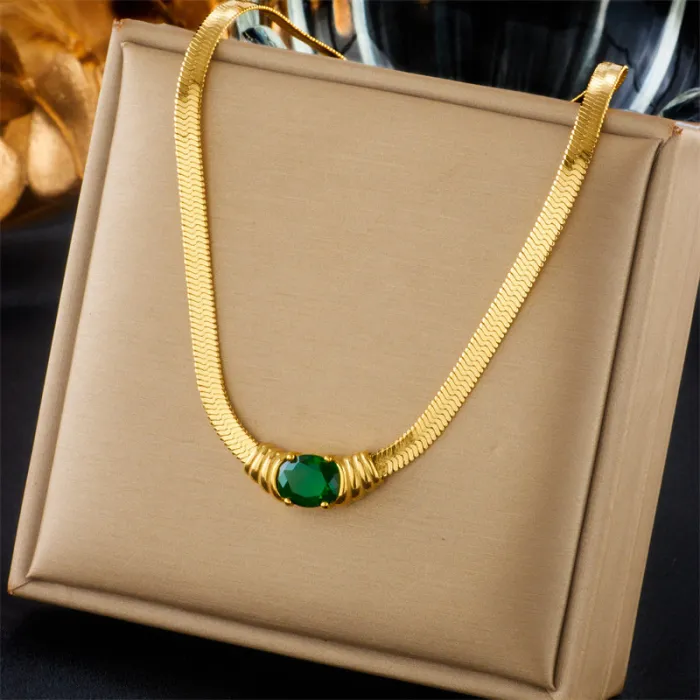 Faceted Rhinestone Snake Chain Jewelry Set – Gold-Tone Stainless Steel Bracelet & Necklace in Vintage Minimalist Style | Wholesale Accessories