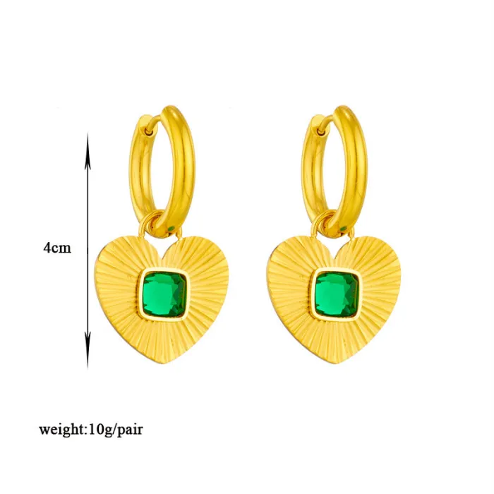 Emerald Green Zircon Pendant Jewelry Set – French Vintage Gold Stainless Steel Necklace & Earrings for Women | Elegant Gift Style | Wholesale
