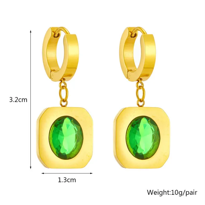 Emerald Green Zircon Jewelry Set – Vintage Gold Titanium Steel Necklace & Earrings for Women | Elegant Minimalist Design | Wholesale