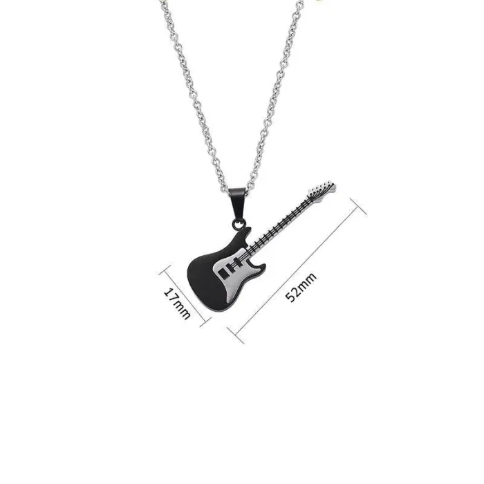 Guitar Pendant Necklace – Stainless Steel Street Style Jewelry for Men | Hip Hop Student Accessory