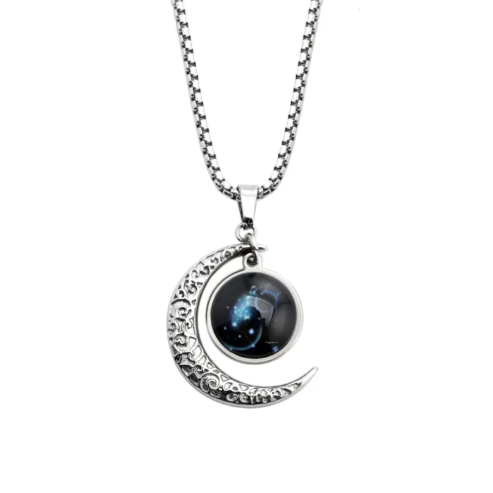 Zodiac Glow-in-the-Dark Necklace – 12 Constellation Pendants in Stainless Steel for Couples | Trendy Ins Style | Wholesale