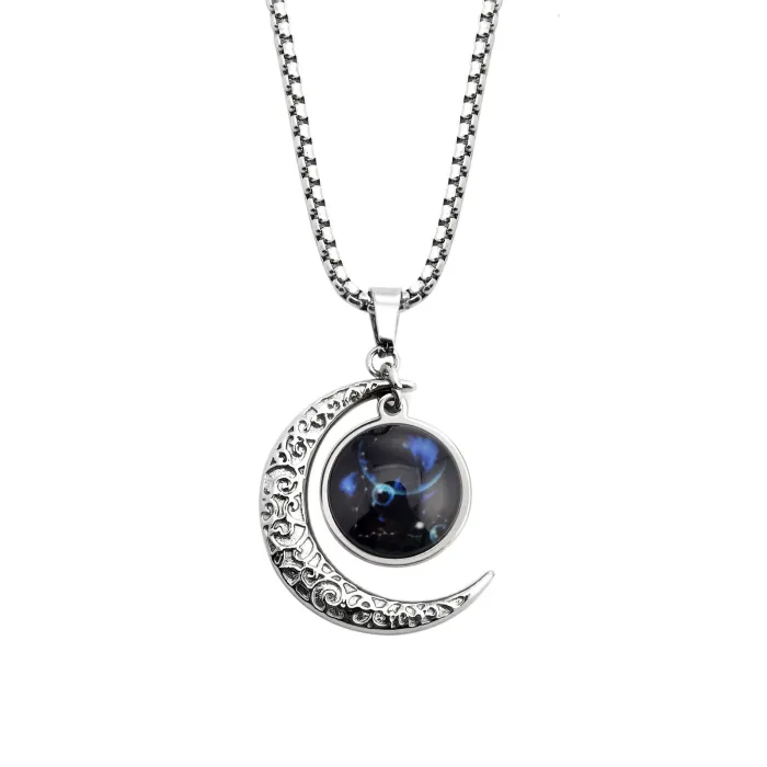 Zodiac Glow-in-the-Dark Necklace – 12 Constellation Pendants in Stainless Steel for Couples | Trendy Ins Style | Wholesale