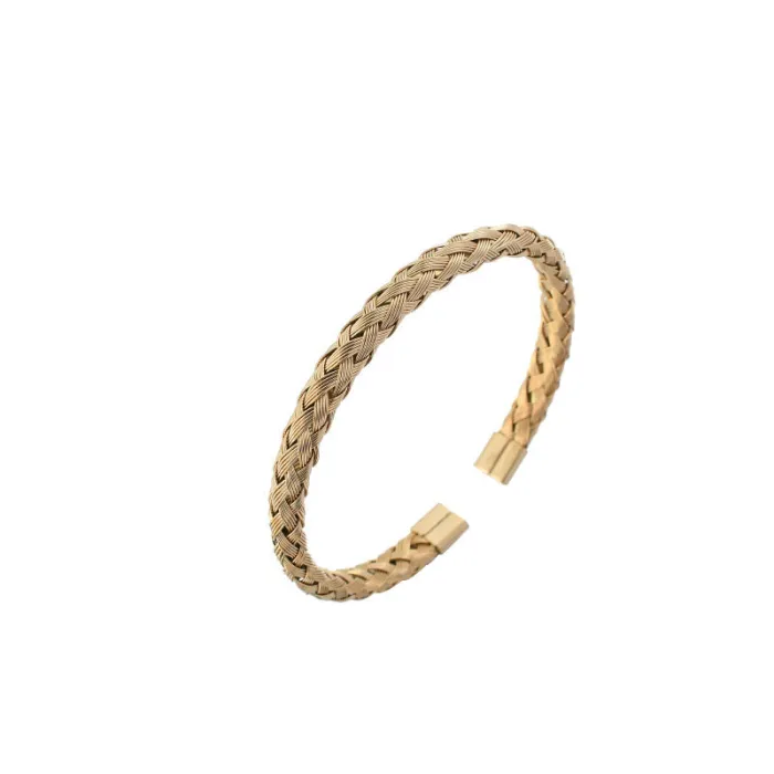 Stainless Steel C-Shaped Braided Bangle – Adjustable Flexible Wire Open Bracelet for Men | Industrial Style | Wholesale
