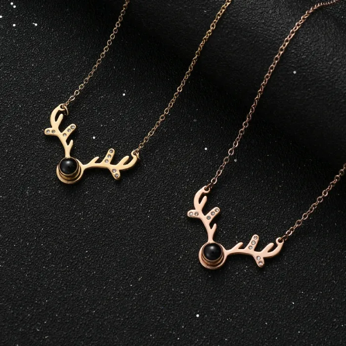 100 Languages "I Love You" Projection Necklace – Deer Pendant Love Message Jewelry for Women | TikTok Viral | Minimalist Gift | Wholesale