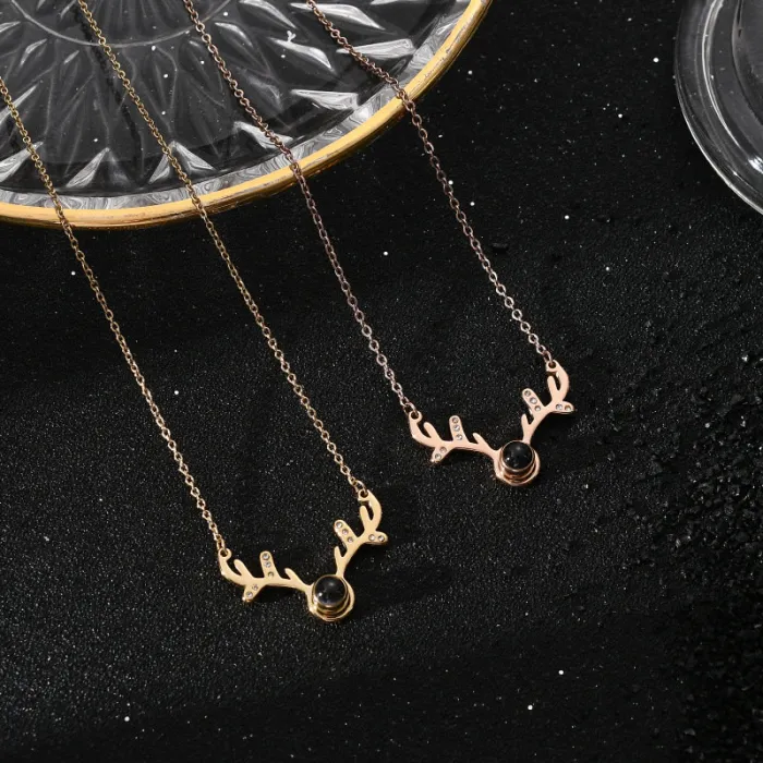 100 Languages "I Love You" Projection Necklace – Deer Pendant Love Message Jewelry for Women | TikTok Viral | Minimalist Gift | Wholesale