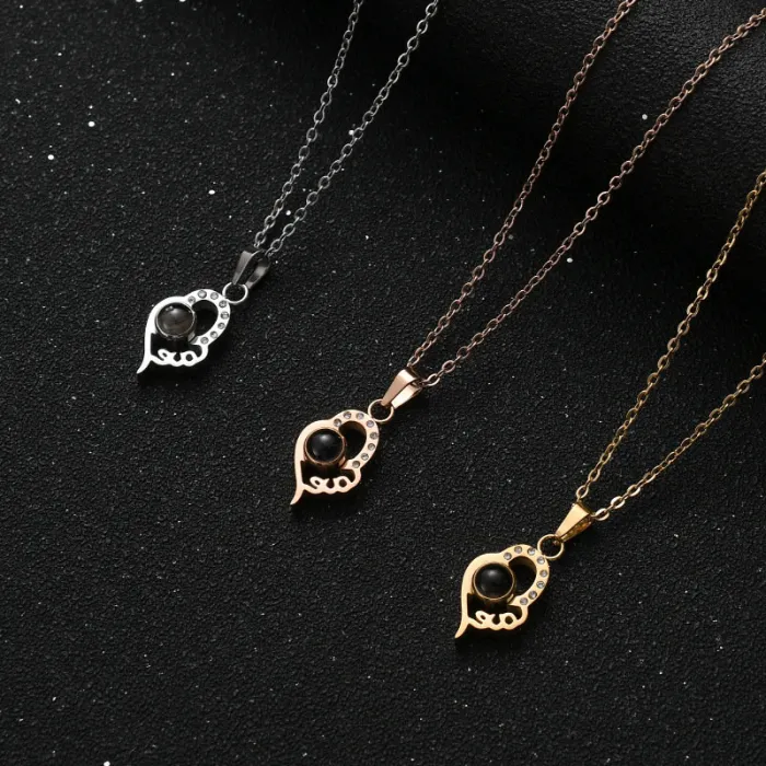 100 Languages "I Love You" Projection Heart Necklace – TikTok Inspired Memory Pendant for Women | Romantic Gift Jewelry | Wholesale