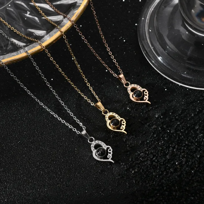 100 Languages "I Love You" Projection Heart Necklace – TikTok Inspired Memory Pendant for Women | Romantic Gift Jewelry | Wholesale
