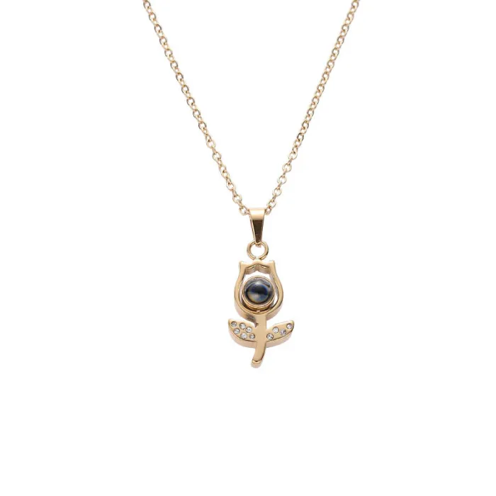 Stainless Steel 100 Languages "I Love You" Projection Necklace – TikTok Style 520 Pendant for Women | Romantic Jewelry | Wholesale