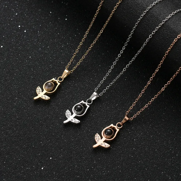 Stainless Steel 100 Languages "I Love You" Projection Necklace – TikTok Style 520 Pendant for Women | Romantic Jewelry | Wholesale