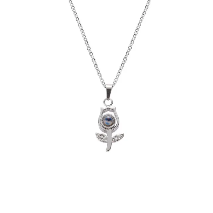 Stainless Steel 100 Languages "I Love You" Projection Necklace – TikTok Style 520 Pendant for Women | Romantic Jewelry | Wholesale