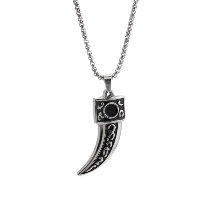 Wolf Fang Pendant Necklace – Sanskrit Carved Titanium Steel Accessory for Men | Creative Street Style Jewelry | Wholesale