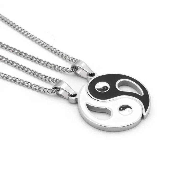 Yin Yang Taiji Pendant Necklace – Vintage Ethnic Style in Titanium Steel for Couples | Bagua Symbol Jewelry | Trendy Lock Chain | Wholesale