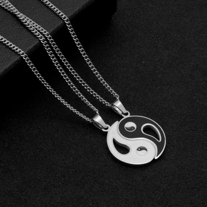 Yin Yang Taiji Pendant Necklace – Vintage Ethnic Style in Titanium Steel for Couples | Bagua Symbol Jewelry | Trendy Lock Chain | Wholesale