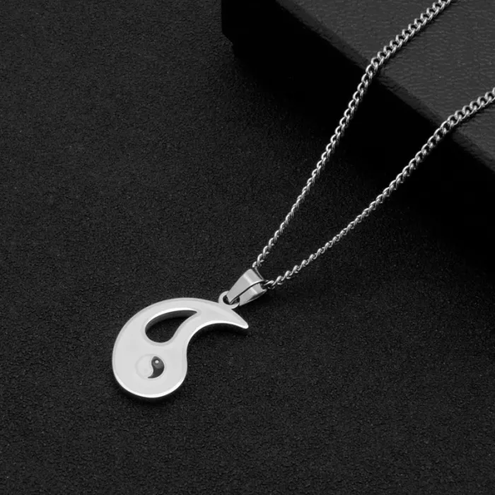 Yin Yang Taiji Pendant Necklace – Vintage Ethnic Style in Titanium Steel for Couples | Bagua Symbol Jewelry | Trendy Lock Chain | Wholesale