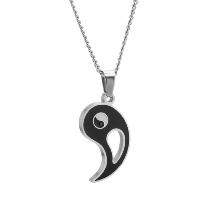 Yin Yang Taiji Pendant Necklace – Vintage Ethnic Style in Titanium Steel for Couples | Bagua Symbol Jewelry | Trendy Lock Chain | Wholesale