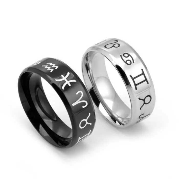 Zodiac Sign Letter Ring – Men's Fashion Titanium Steel Ring with 12 Constellation Symbols | Trendy Personalized Jewelry | Wholesale