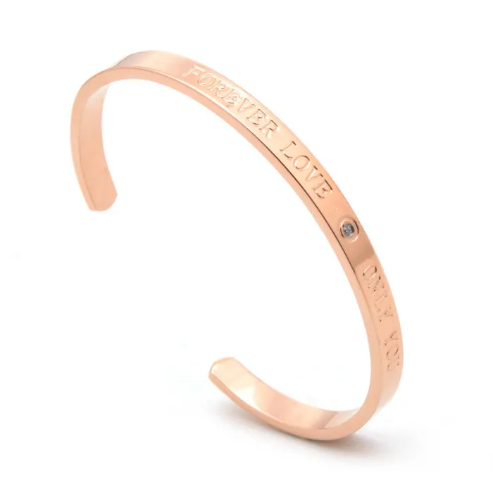 LOVE Cuff Bracelet – Minimalist Rose Gold Bangle for Women in Stainless Steel | C-Shape Design | Romantic Gift Jewelry Wholesale