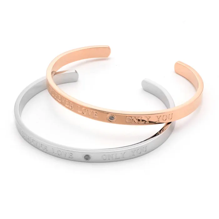 LOVE Cuff Bracelet – Minimalist Rose Gold Bangle for Women in Stainless Steel | C-Shape Design | Romantic Gift Jewelry Wholesale