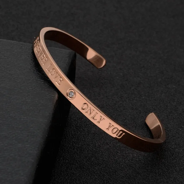 LOVE Cuff Bracelet – Minimalist Rose Gold Bangle for Women in Stainless Steel | C-Shape Design | Romantic Gift Jewelry Wholesale