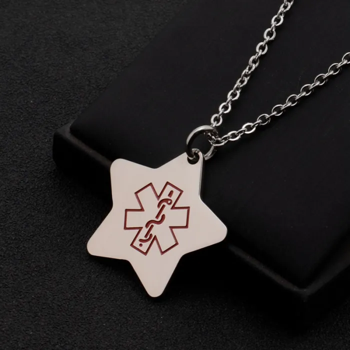 Pentagram Caduceus Pendant Necklace – Polished Titanium Steel Minimalist Star & Medical Staff Pendant for Men | Wholesale Jewelry