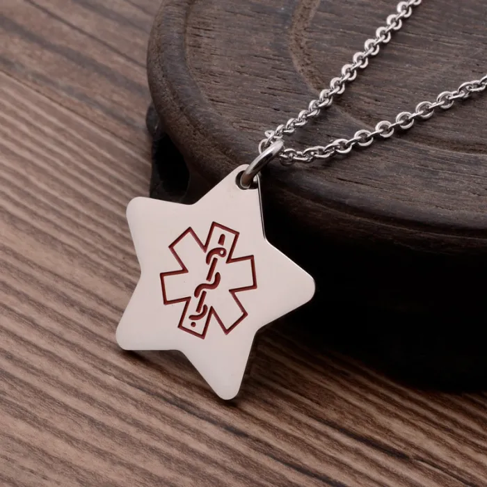Pentagram Caduceus Pendant Necklace – Polished Titanium Steel Minimalist Star & Medical Staff Pendant for Men | Wholesale Jewelry
