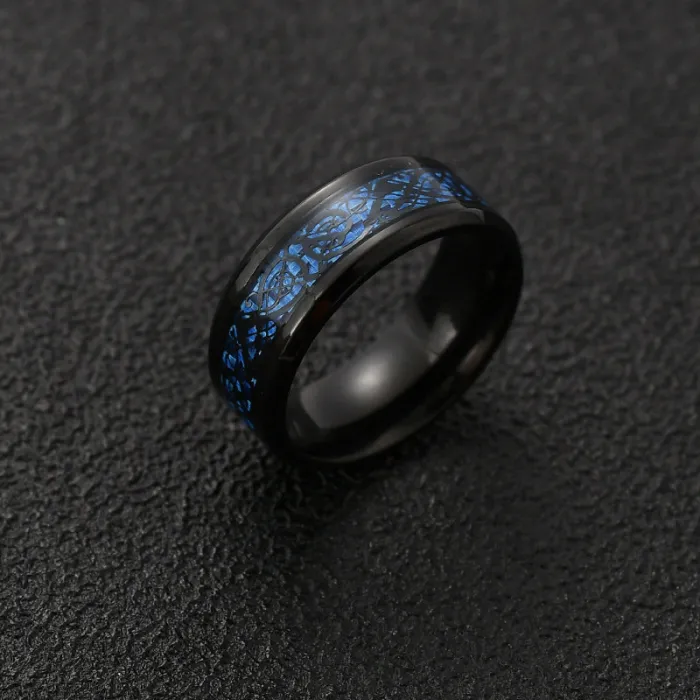 Bold Dragon Pattern Ring for Men – Stainless Steel with Carbon Fiber Inlay | Statement Jewelry | European & American Style | Wholesale
