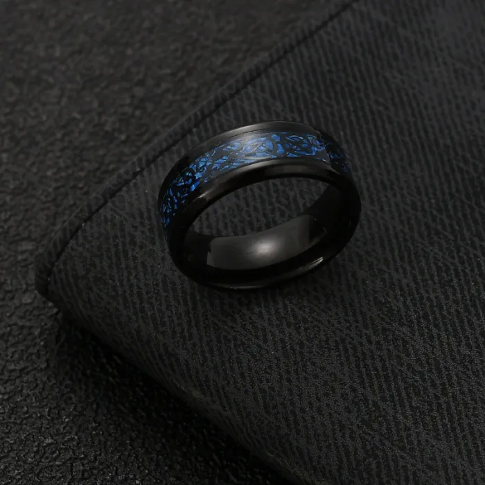 Bold Dragon Pattern Ring for Men – Stainless Steel with Carbon Fiber Inlay | Statement Jewelry | European & American Style | Wholesale