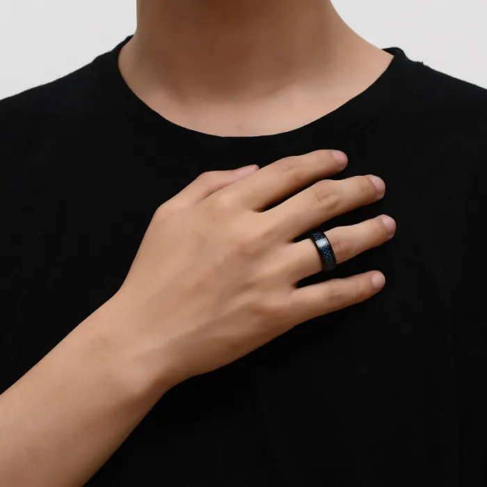 Bold Dragon Pattern Ring for Men – Stainless Steel with Carbon Fiber Inlay | Statement Jewelry | European & American Style | Wholesale
