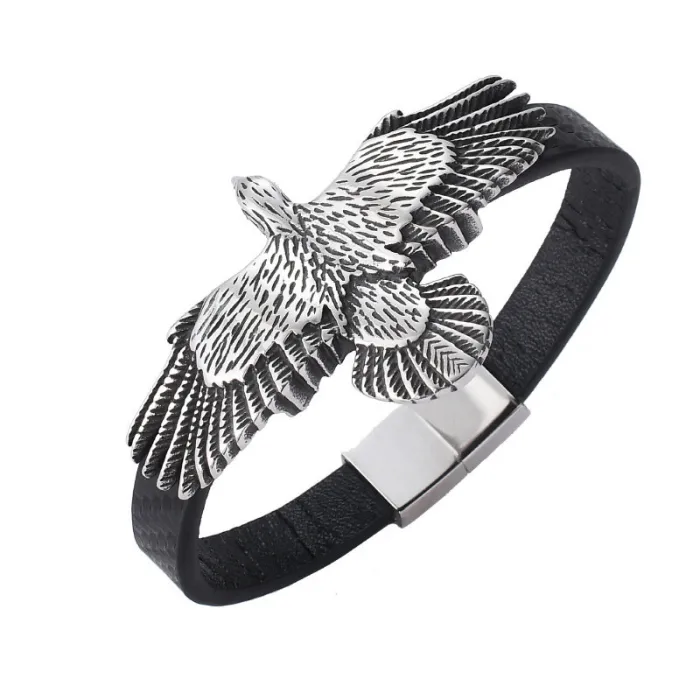 Best-Selling Men’s Leather Braided Bracelet – Vintage Style with Stainless Steel Magnetic Clasp & Bold Eagle Charm | Fashion Wristband | Wholesale