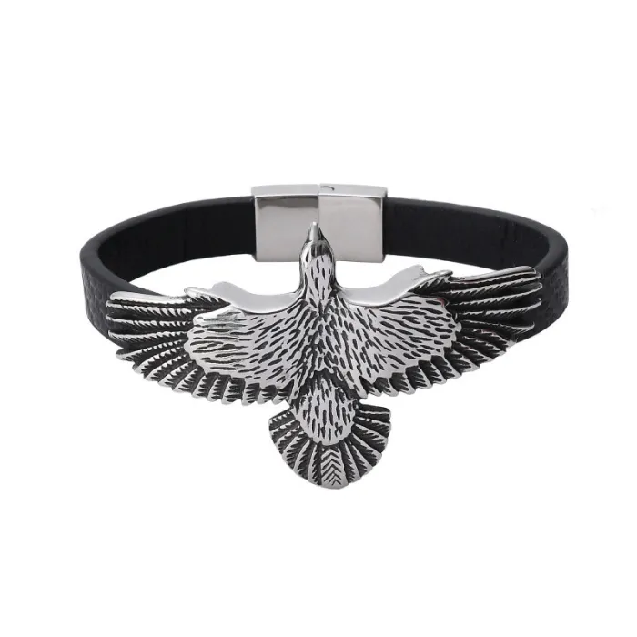 Best-Selling Men’s Leather Braided Bracelet – Vintage Style with Stainless Steel Magnetic Clasp & Bold Eagle Charm | Fashion Wristband | Wholesale